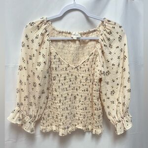 bohme Cream Floral Smocked Peasant Blouse